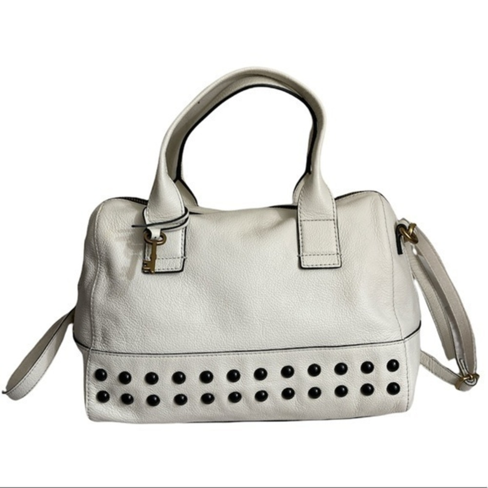 Fossil white leather studded two way barrel bag
